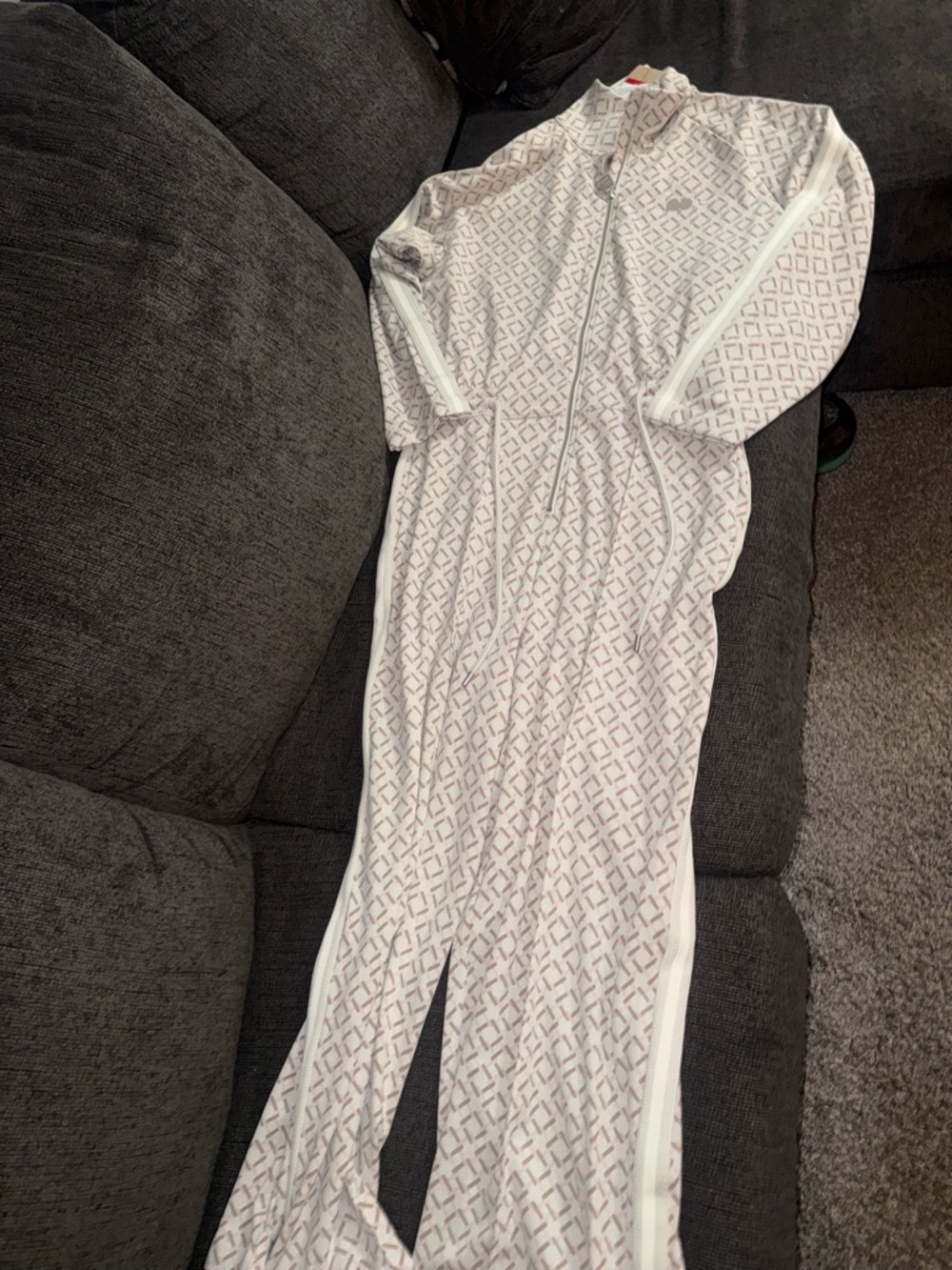 Lightweight White Printed Full-Zip Jumpsuit